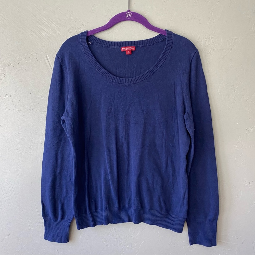 Dark blue sweater, Merona brand, size Large, small scoop neck